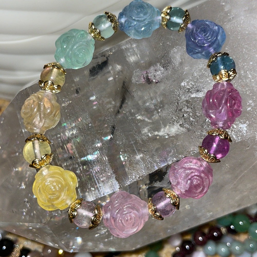 rainbow flourite rose bracelet